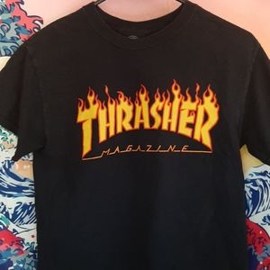 men's thrasher flame logo black t-shirt